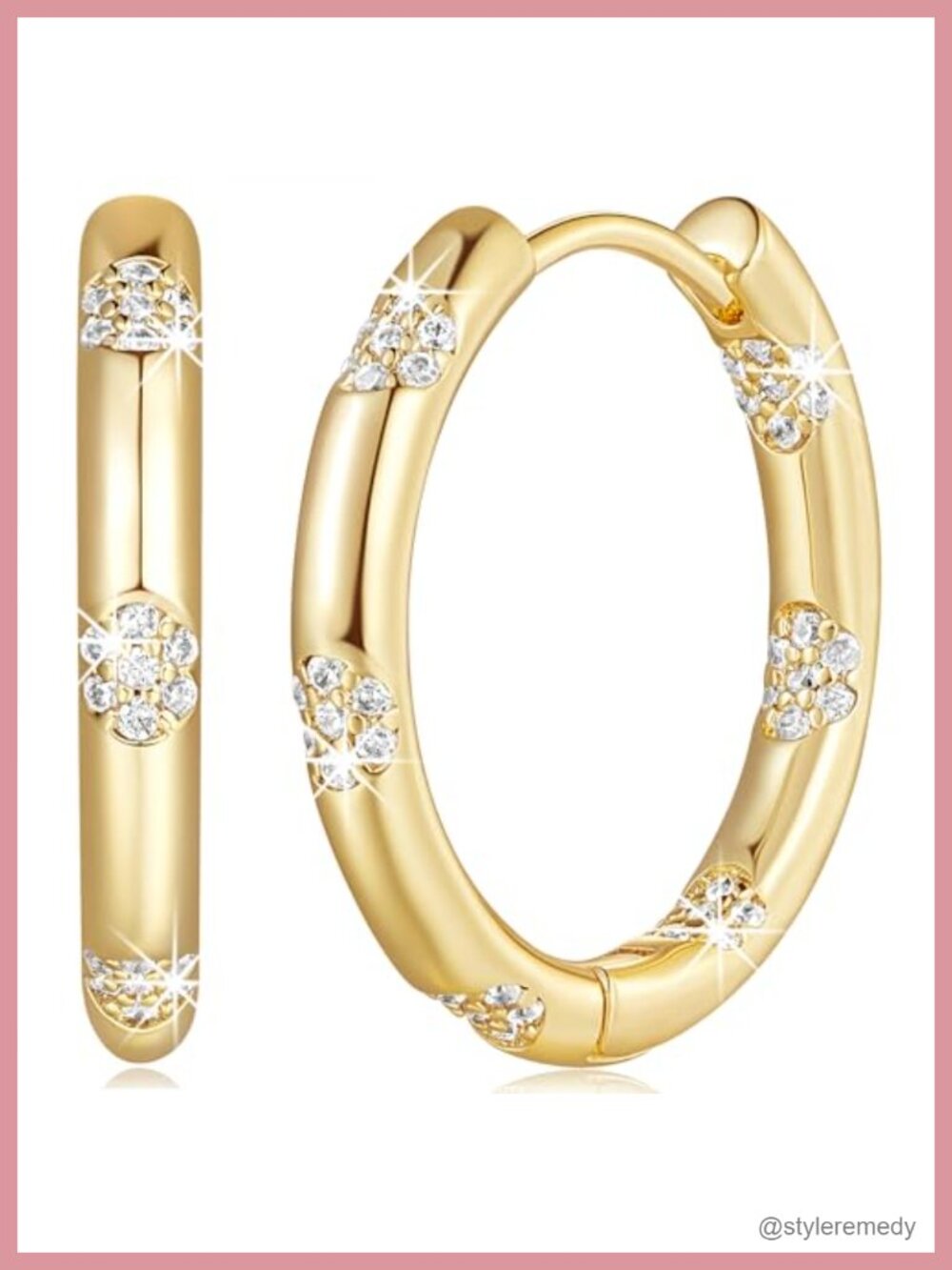 14K Gold Plated Flower Hoop Earrings with Cubic Zirconia 20MM